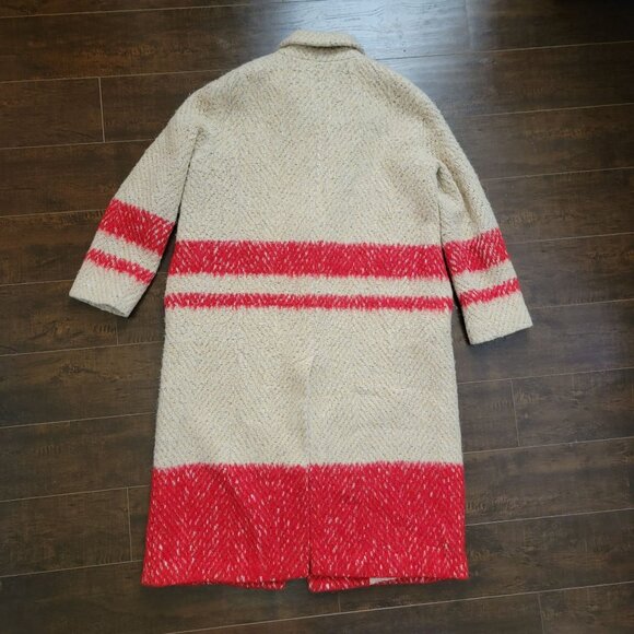 Ottod'Ame Red Stripe Blanket Coat Womens 6 Cozy Wool Vintage Winter Old Money - Picture 3 of 8